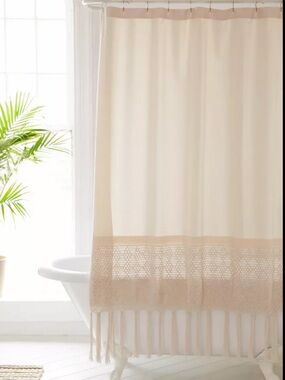 Urban Outfitters Cream Crochet Shower Curtain